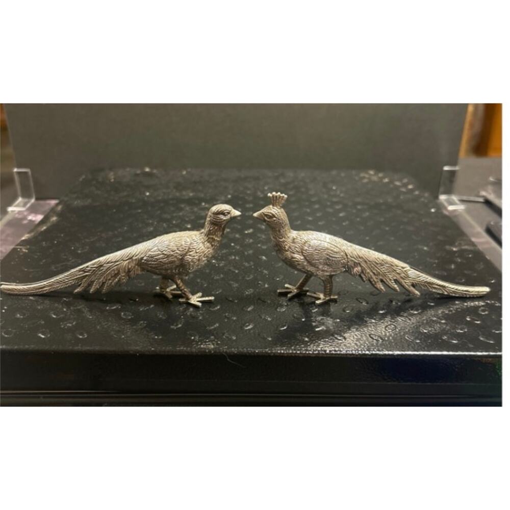 Peafowl Silver Plated Pewter Pair